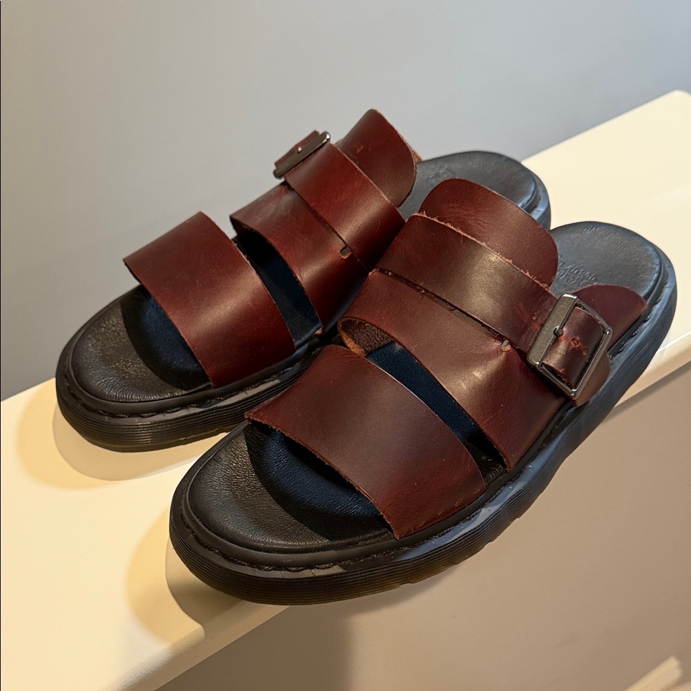 Dr. Martens Men's Double-Strap Slide Sandals - Burgundy Leather - Picture 3 of 7